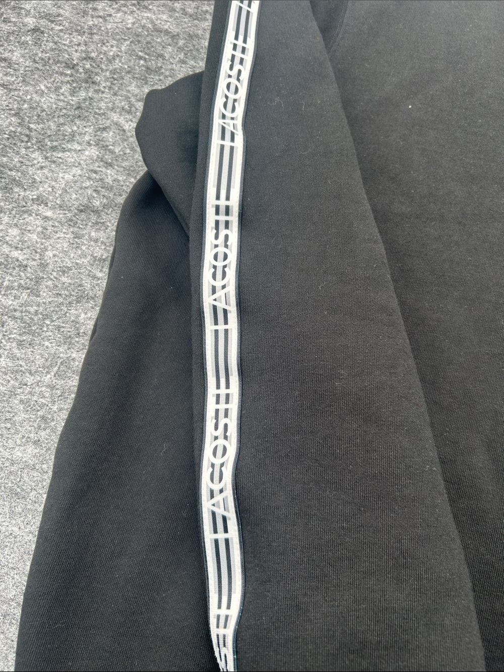 Lacoste Black Crewneck Sweatshirt with White Sleeve Tape Stripe Band Fleece XXL - Picture 6 of 13